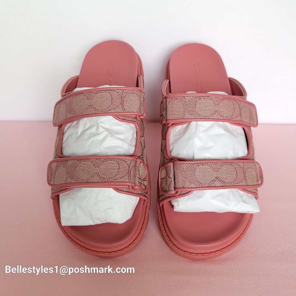COACH Two-Band Sport Slide In Signature Jacquard- Women’s Size 9B- True Pink ⭐ - Picture 3 of 16